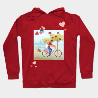 Cute couple cycling together in a windy weather Hoodie